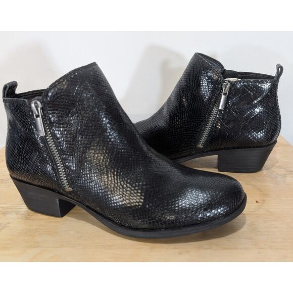 Lucky Brand Basel Black Snake Embossed Leather Double-Zip Booties Women’s 7M - Picture 2 of 8